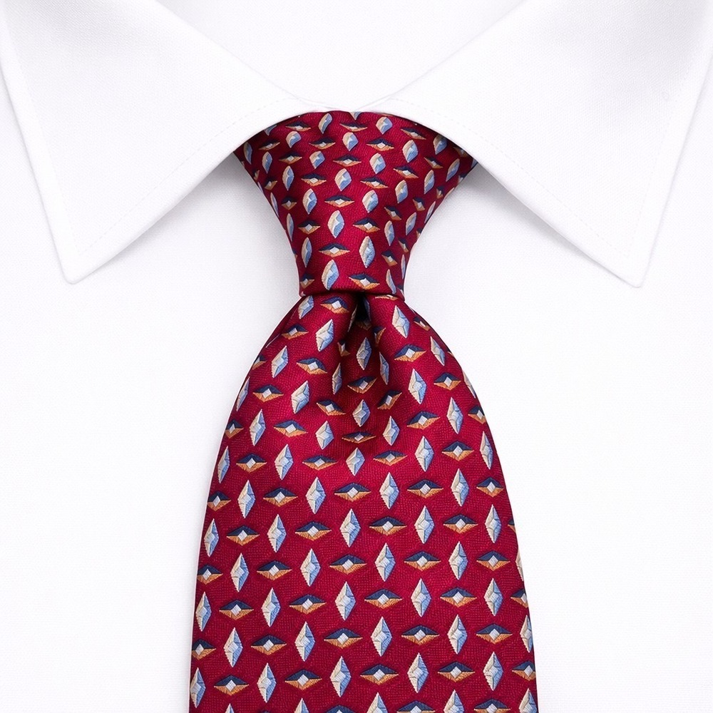 Rooster Silk Men's Hand Made Necktie Red Geometric‎ Diamonds 60"